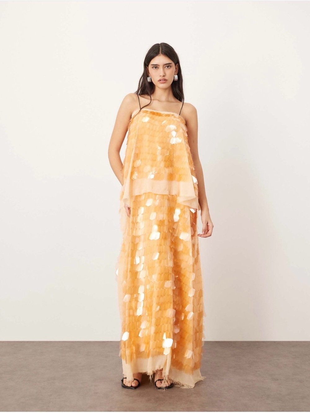 ASOS ARRANGE embellished shard sequin layered cami maxi dress in peach